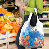 Hibiscus Turtle Tattoo Coral Reef Grocery Bag with Polynesian Tribal