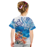 Hibiscus Turtle Tattoo Coral Reef Kid T Shirt with Polynesian Tribal
