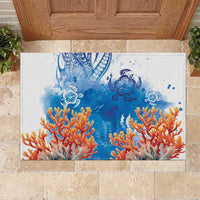Hibiscus Turtle Tattoo Coral Reef Rubber Doormat with Polynesian Tribal