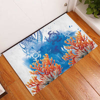 Hibiscus Turtle Tattoo Coral Reef Rubber Doormat with Polynesian Tribal