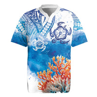 Hibiscus Turtle Tattoo Coral Reef Rugby Jersey with Polynesian Tribal