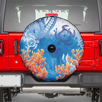 Hibiscus Turtle Tattoo Coral Reef Spare Tire Cover with Polynesian Tribal