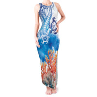 Hibiscus Turtle Tattoo Coral Reef Tank Maxi Dress with Polynesian Tribal