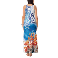 Hibiscus Turtle Tattoo Coral Reef Tank Maxi Dress with Polynesian Tribal