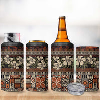 Pacific Hibiscus Tapa Tribal Vintage 4 in 1 Can Cooler Tumbler Brown Motif