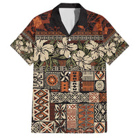 Pacific Hibiscus Tapa Tribal Vintage Family Matching Off Shoulder Maxi Dress and Hawaiian Shirt Brown Motif
