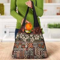 Pacific Hibiscus Tapa Tribal Vintage Grocery Bag Brown Motif