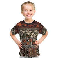 Pacific Hibiscus Tapa Tribal Vintage Kid T Shirt Brown Motif