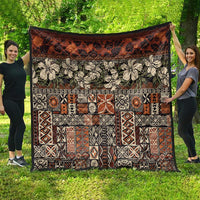Pacific Hibiscus Tapa Tribal Vintage Quilt Brown Motif