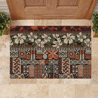 Pacific Hibiscus Tapa Tribal Vintage Rubber Doormat Brown Motif