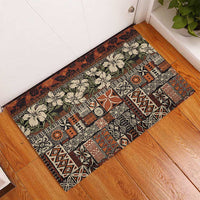 Pacific Hibiscus Tapa Tribal Vintage Rubber Doormat Brown Motif