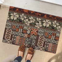 Pacific Hibiscus Tapa Tribal Vintage Rubber Doormat Brown Motif