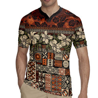 Pacific Hibiscus Tapa Tribal Vintage Rugby Jersey Brown Motif