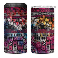 Pacific Hibiscus Tapa Tribal Vintage 4 in 1 Can Cooler Tumbler Pink Motif
