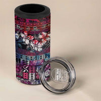 Pacific Hibiscus Tapa Tribal Vintage 4 in 1 Can Cooler Tumbler Pink Motif