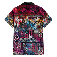 Pacific Hibiscus Tapa Tribal Vintage Family Matching Off The Shoulder Long Sleeve Dress and Hawaiian Shirt Pink Motif