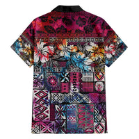 Pacific Hibiscus Tapa Tribal Vintage Family Matching Tank Maxi Dress and Hawaiian Shirt Pink Motif