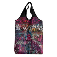 Pacific Hibiscus Tapa Tribal Vintage Grocery Bag Pink Motif