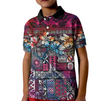 Pacific Hibiscus Tapa Tribal Vintage Kid Polo Shirt Pink Motif