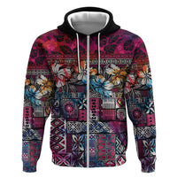 Pacific Hibiscus Tapa Tribal Vintage Zip Hoodie Pink Motif LT9 Zip Hoodie Pink - Polynesian Pride