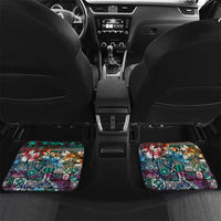 Pacific Hibiscus Tapa Tribal Vintage Car Mats Turquoise Motif