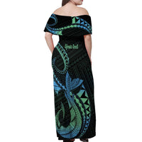 Personalised Hawaii Kure Atoll Off Shoulder Maxi Dress Holaniku Coral Reef with Polynesian Tribal