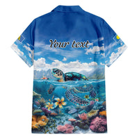 Personalised Palau Kayangel Atoll Family Matching Off Shoulder Short Dress and Hawaiian Shirt Turtle With Coral Reef Under Water