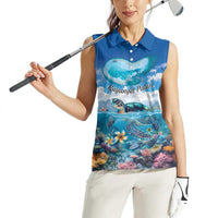 Personalised Palau Kayangel Atoll Women Sleeveless Polo Shirt Turtle With Coral Reef Under Water