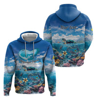 Personalised Palau Kayangel Atoll Zip Hoodie Turtle With Coral Reef Under Water
