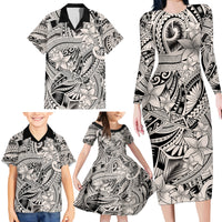 Polynesia Family Matching Long Sleeve Bodycon Dress and Hawaiian Shirt Tribal Polynesian Spirit With Beige Pacific Flowers LT9 Beige - Polynesian Pride