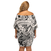 Polynesia Family Matching Off Shoulder Short Dress and Hawaiian Shirt Tribal Polynesian Spirit With Beige Pacific Flowers LT9 - Polynesian Pride
