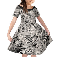 Polynesia Family Matching Short Sleeve Bodycon Dress and Hawaiian Shirt Tribal Polynesian Spirit With Beige Pacific Flowers LT9 - Polynesian Pride