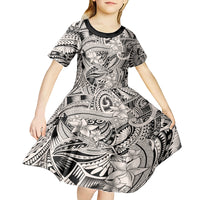 Polynesia Kid Short Sleeve Dress Tribal Polynesian Spirit With Beige Pacific Flowers LT9 - Polynesian Pride