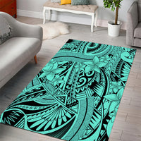 Polynesia Area Rug Tribal Polynesian Spirit With Teal Pacific Flowers LT9 - Polynesian Pride