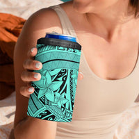 Teal Pacific Flowers Tribal Polynesian Spirit 4 in 1 Can Cooler Tumbler