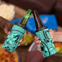 Teal Pacific Flowers Tribal Polynesian Spirit 4 in 1 Can Cooler Tumbler