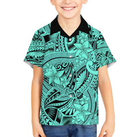 Polynesia Family Matching Summer Maxi Dress and Hawaiian Shirt Tribal Polynesian Spirit With Teal Pacific Flowers LT9 Son's Shirt Teal - Polynesian Pride
