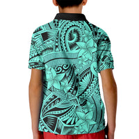 Polynesia Kid Polo Shirt Tribal Polynesian Spirit With Teal Pacific Flowers LT9 - Polynesian Pride