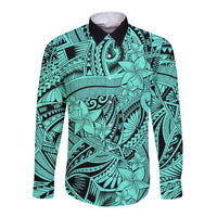 Polynesia Long Sleeve Button Shirt Tribal Polynesian Spirit With Teal Pacific Flowers LT9 Unisex Teal - Polynesian Pride