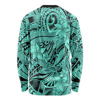 Polynesia Long Sleeve Shirt Tribal Polynesian Spirit With Teal Pacific Flowers LT9 - Polynesian Pride
