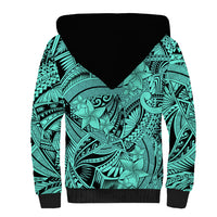 Polynesia Sherpa Hoodie Tribal Polynesian Spirit With Teal Pacific Flowers LT9 - Polynesian Pride