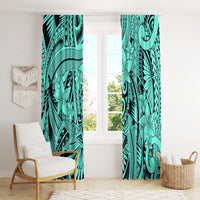 Polynesia Window Curtain Tribal Polynesian Spirit With Teal Pacific Flowers LT9 - Polynesian Pride