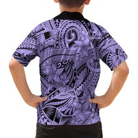 Polynesia Kid Hawaiian Shirt Tribal Polynesian Spirit With Violet Pacific Flowers LT9 - Polynesian Pride