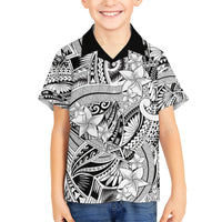 Polynesia Family Matching Short Sleeve Bodycon Dress and Hawaiian Shirt Tribal Polynesian Spirit With White Pacific Flowers LT9 Son's Shirt White - Polynesian Pride