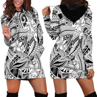 Polynesia Hoodie Dress Tribal Polynesian Spirit With White Pacific Flowers LT9 - Polynesian Pride