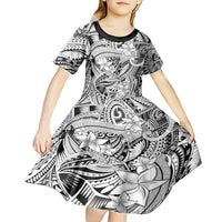 Polynesia Kid Short Sleeve Dress Tribal Polynesian Spirit With White Pacific Flowers LT9 - Polynesian Pride