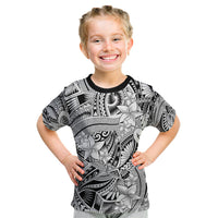 Polynesia Kid T Shirt Tribal Polynesian Spirit With White Pacific Flowers LT9 White - Polynesian Pride