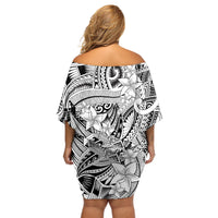 Polynesia Off Shoulder Short Dress Tribal Polynesian Spirit With White Pacific Flowers LT9 - Polynesian Pride