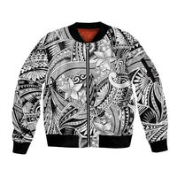 Polynesia Sleeve Zip Bomber Jacket Tribal Polynesian Spirit With White Pacific Flowers LT9 Unisex White - Polynesian Pride