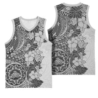 Polynesia Basketball Jersey Hibiscus Hawaiian Tribal Tattoo Retro Gray - Polynesian Pride